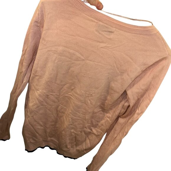 Elle Bonjour pale pink black raised letters graphic sweater S - Picture 4 of 4